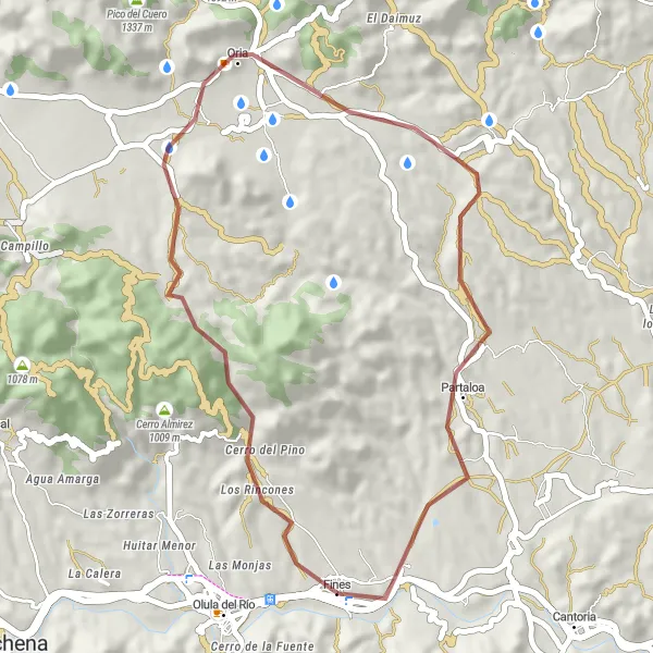 Miniatua del mapa de inspiración ciclista "Ruta de Grava desde Fines a Cerro de Doña Paca,   Partaloa y Fines" en Andalucía, Spain. Generado por Tarmacs.app planificador de rutas ciclistas