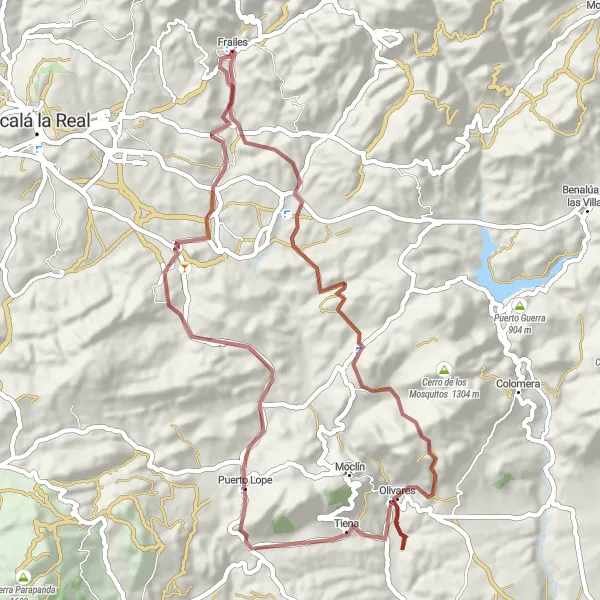 Map miniature of "Off-the-Beaten-Path Gravel Excursion" cycling inspiration in Andalucía, Spain. Generated by Tarmacs.app cycling route planner