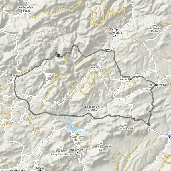 Miniatuurkaart van de fietsinspiratie "Heuvelachtig avontuur rond Frailes" in Andalucía, Spain. Gemaakt door de Tarmacs.app fietsrouteplanner