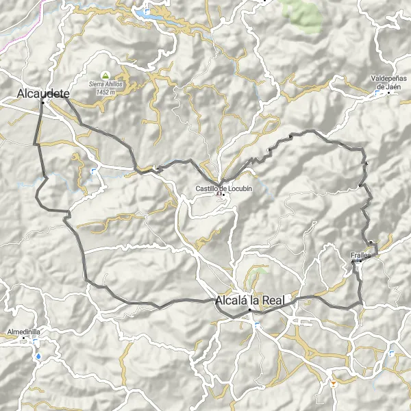 Miniaturní mapa "Do kopce a zase dolů kolem Frailes" inspirace pro cyklisty v oblasti Andalucía, Spain. Vytvořeno pomocí plánovače tras Tarmacs.app