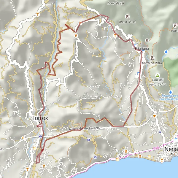 Miniature de la carte de l'inspiration cycliste "Escapade aux Reales Pósitos" dans la Andalucía, Spain. Générée par le planificateur d'itinéraire cycliste Tarmacs.app