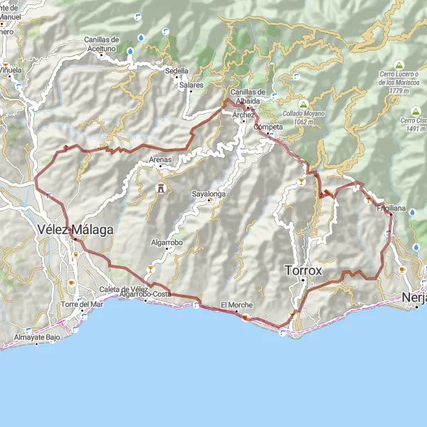 Miniatuurkaart van de fietsinspiratie "Avontuurlijke fietstocht met prachtige uitzichten" in Andalucía, Spain. Gemaakt door de Tarmacs.app fietsrouteplanner