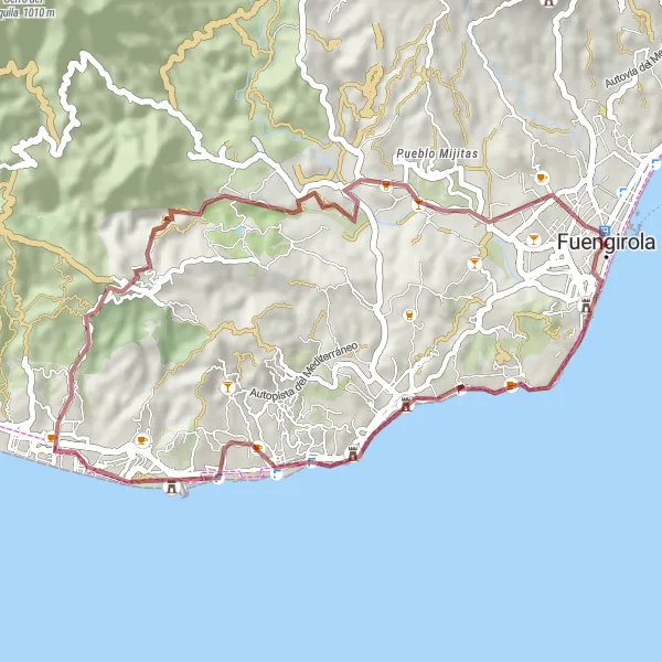 Miniatura della mappa di ispirazione al ciclismo "Tierra y Calle: La Bellezza di La Cala de Mijas" nella regione di Andalucía, Spain. Generata da Tarmacs.app, pianificatore di rotte ciclistiche