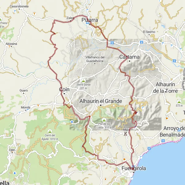 Karten-Miniaturansicht der Radinspiration "Abenteuerliche Graveltour von Fuengirola nach Mijas" in Andalucía, Spain. Erstellt vom Tarmacs.app-Routenplaner für Radtouren