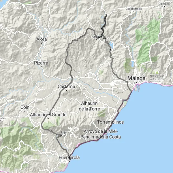 Map miniature of "Legendary Climbs" cycling inspiration in Andalucía, Spain. Generated by Tarmacs.app cycling route planner