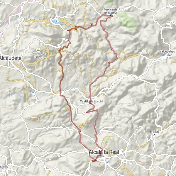 Miniatura della mappa di ispirazione al ciclismo "Avventura tra Fuensanta de Martos e Mirador de Fátima" nella regione di Andalucía, Spain. Generata da Tarmacs.app, pianificatore di rotte ciclistiche