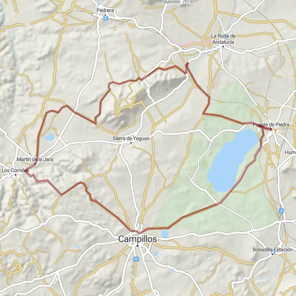 Karten-Miniaturansicht der Radinspiration "Umwerfende Lagunen und beeindruckende Landschaften" in Andalucía, Spain. Erstellt vom Tarmacs.app-Routenplaner für Radtouren