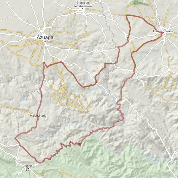 Miniature de la carte de l'inspiration cycliste "Défi gravel dans les montagnes andalouses" dans la Andalucía, Spain. Générée par le planificateur d'itinéraire cycliste Tarmacs.app