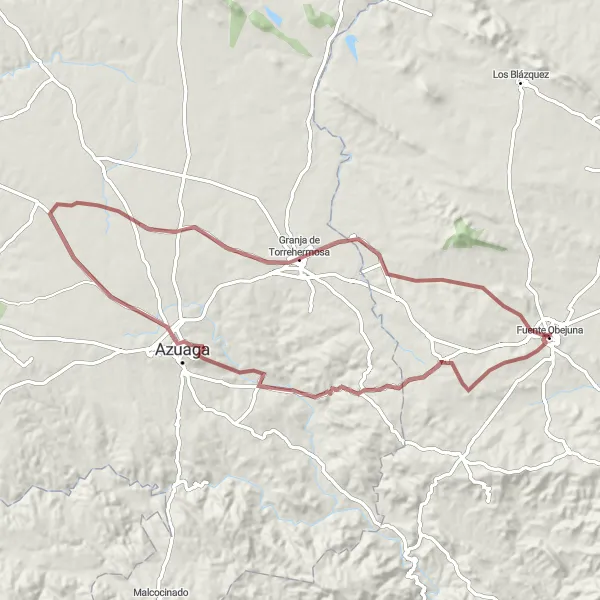 Karten-Miniaturansicht der Radinspiration "Gravel-Tour von Fuente Obejuna nach Fuente Obejuna über Granja de Torrehermosa" in Andalucía, Spain. Erstellt vom Tarmacs.app-Routenplaner für Radtouren
