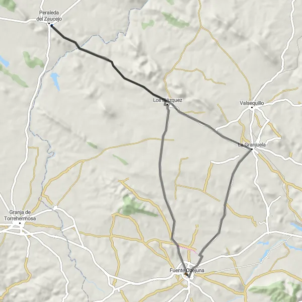 Karten-Miniaturansicht der Radinspiration "Panoramablick von Los Blázquez nach Peraleda del Zaucejo" in Andalucía, Spain. Erstellt vom Tarmacs.app-Routenplaner für Radtouren