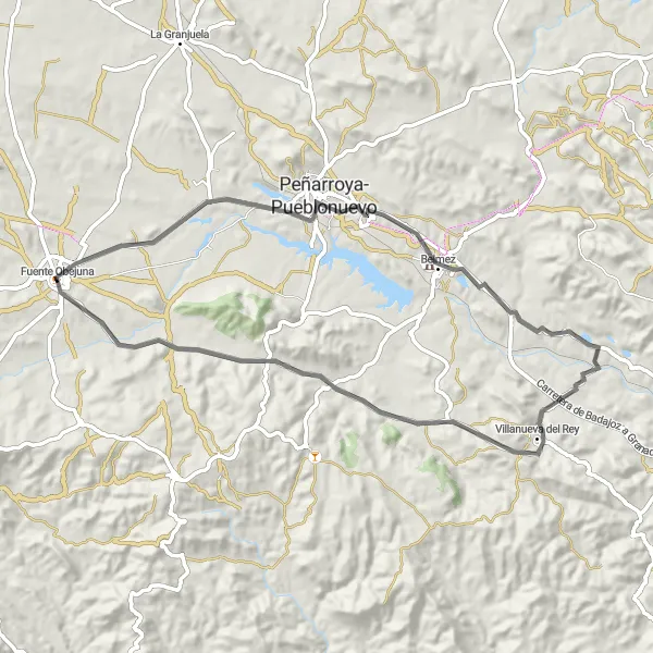 Karten-Miniaturansicht der Radinspiration "Rundtour von Fuente Obejuna nach Belmez und Villanueva del Rey" in Andalucía, Spain. Erstellt vom Tarmacs.app-Routenplaner für Radtouren