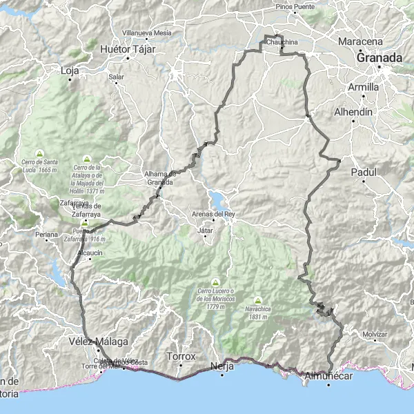 Miniatua del mapa de inspiración ciclista "Ruta de la Costa Tropical" en Andalucía, Spain. Generado por Tarmacs.app planificador de rutas ciclistas