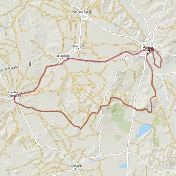Miniatura mapy "Grawelowa trasa turystyczna na Écija" - trasy rowerowej w Andalucía, Spain. Wygenerowane przez planer tras rowerowych Tarmacs.app
