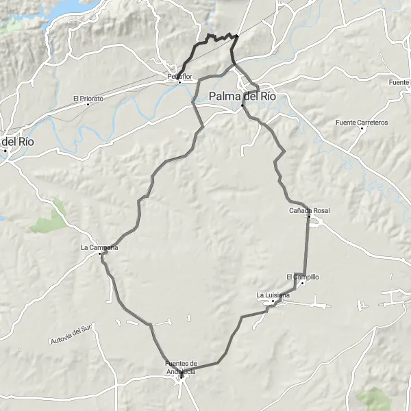 Miniatuurkaart van de fietsinspiratie "Historische Steden en Meer Route" in Andalucía, Spain. Gemaakt door de Tarmacs.app fietsrouteplanner