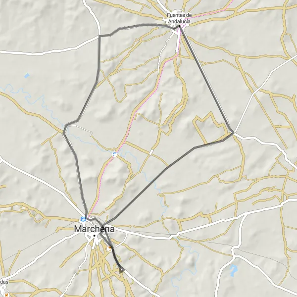 Miniatura mapy "Krótka wycieczka rowerowa przez Marchena" - trasy rowerowej w Andalucía, Spain. Wygenerowane przez planer tras rowerowych Tarmacs.app