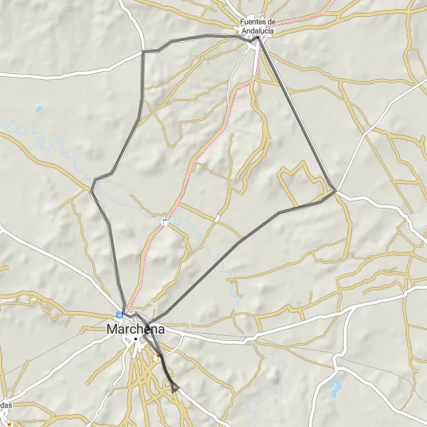 Miniatuurkaart van de fietsinspiratie "Korte fietstocht naar Marchena" in Andalucía, Spain. Gemaakt door de Tarmacs.app fietsrouteplanner