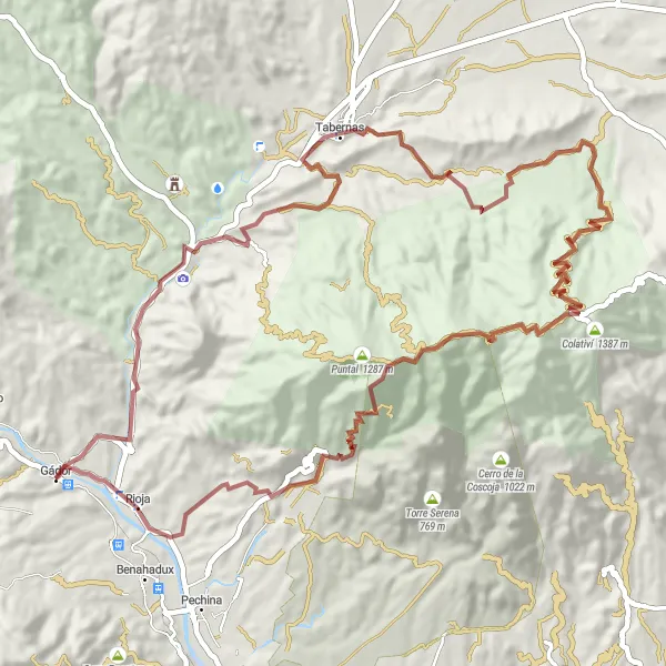 Map miniature of "Gádor Gravel Biking Adventure" cycling inspiration in Andalucía, Spain. Generated by Tarmacs.app cycling route planner