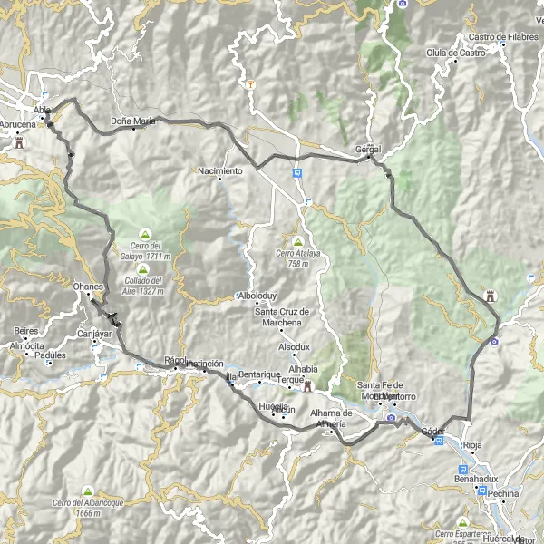 Miniatua del mapa de inspiración ciclista "Ruta de los Pueblos de Almería" en Andalucía, Spain. Generado por Tarmacs.app planificador de rutas ciclistas