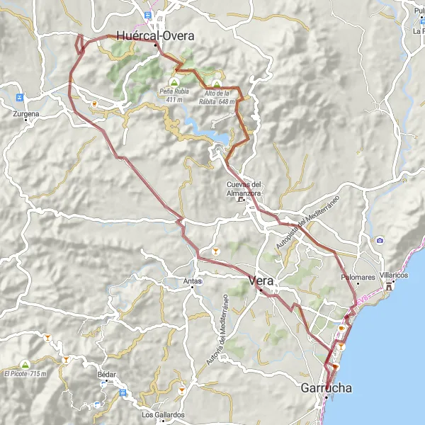 Miniatua del mapa de inspiración ciclista "Vuelta en bicicleta desde Garrucha a las Cuevas del Almanzora" en Andalucía, Spain. Generado por Tarmacs.app planificador de rutas ciclistas