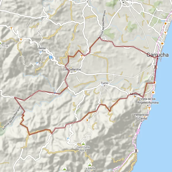 Miniatuurkaart van de fietsinspiratie "Gravelroute van Garrucha naar Mojácar en Los Gallardos" in Andalucía, Spain. Gemaakt door de Tarmacs.app fietsrouteplanner