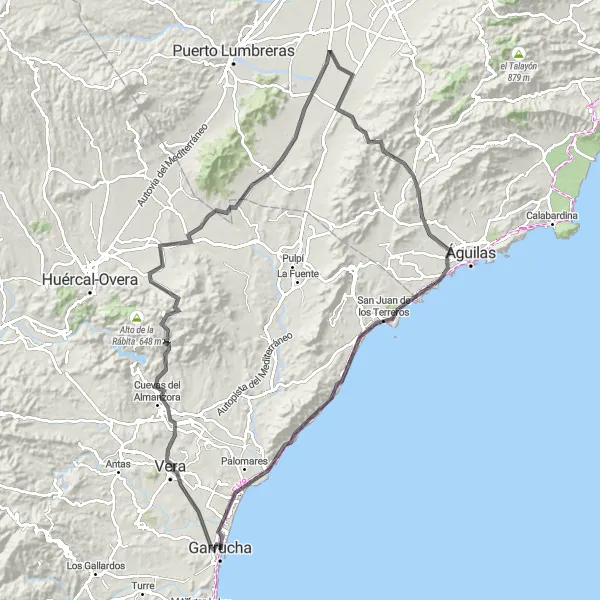 Map miniature of "Cycling Through Almanzora" cycling inspiration in Andalucía, Spain. Generated by Tarmacs.app cycling route planner