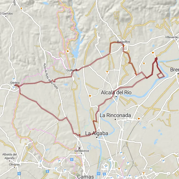 Miniaturní mapa "Trasa okolo Gerena" inspirace pro cyklisty v oblasti Andalucía, Spain. Vytvořeno pomocí plánovače tras Tarmacs.app