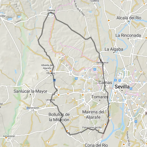 Miniaturní mapa "Road cyklistický okruh k památkám" inspirace pro cyklisty v oblasti Andalucía, Spain. Vytvořeno pomocí plánovače tras Tarmacs.app