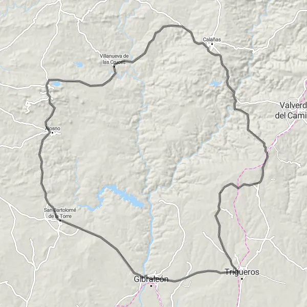 Miniatura mapy "Trasa rowerowa do Villanueva de las Cruces" - trasy rowerowej w Andalucía, Spain. Wygenerowane przez planer tras rowerowych Tarmacs.app