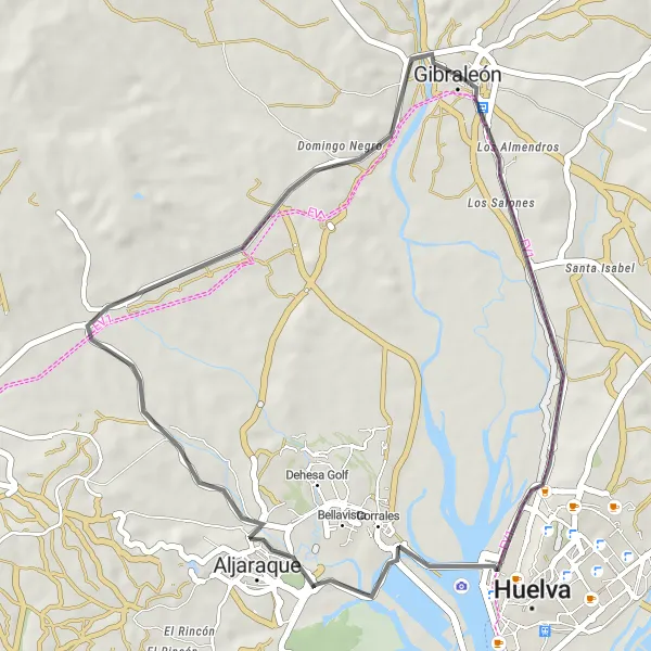 Miniatura mapy "Trasa rowerowa do Aljaraque" - trasy rowerowej w Andalucía, Spain. Wygenerowane przez planer tras rowerowych Tarmacs.app