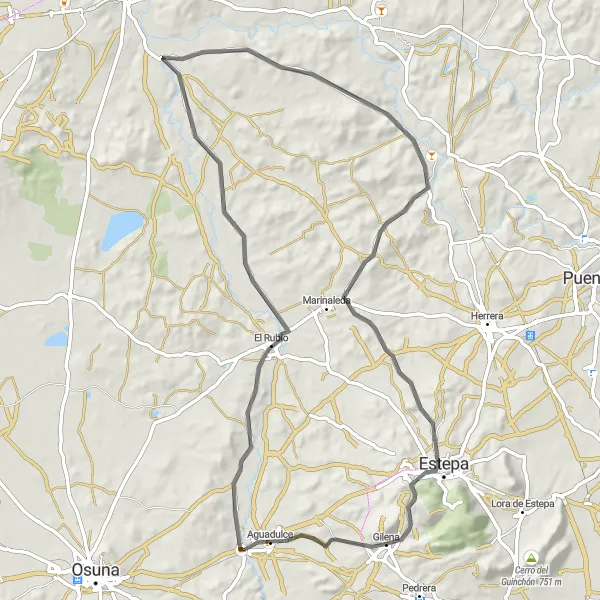 Miniatura mapy "Przejażdżka na Szosie - Gilena" - trasy rowerowej w Andalucía, Spain. Wygenerowane przez planer tras rowerowych Tarmacs.app