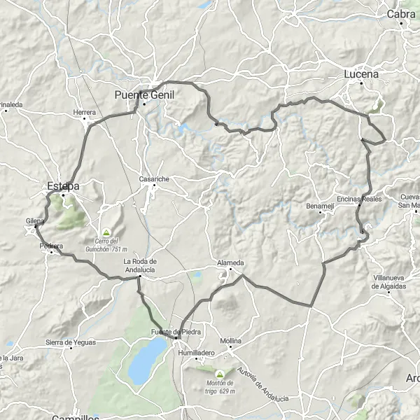 Miniatura mapy "Trasa rowerowa dla wymagających najbliżej Gilena" - trasy rowerowej w Andalucía, Spain. Wygenerowane przez planer tras rowerowych Tarmacs.app