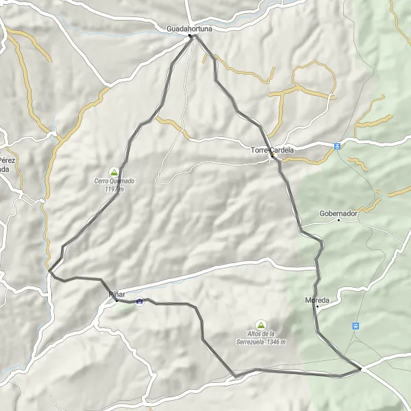 Karten-Miniaturansicht der Radinspiration "Abenteuerliche Tour um Guadahortuna" in Andalucía, Spain. Erstellt vom Tarmacs.app-Routenplaner für Radtouren