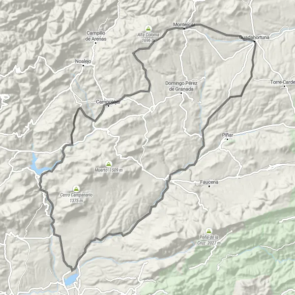 Miniatua del mapa de inspiración ciclista "Desafío Sierras Andaluzas" en Andalucía, Spain. Generado por Tarmacs.app planificador de rutas ciclistas