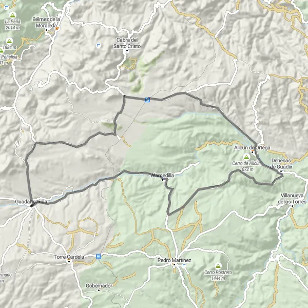 Miniatuurkaart van de fietsinspiratie "Rondrit van Guadahortuna" in Andalucía, Spain. Gemaakt door de Tarmacs.app fietsrouteplanner