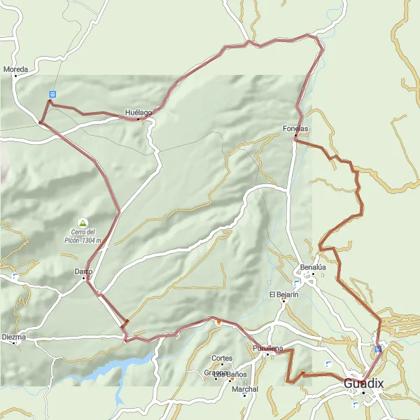 Miniature de la carte de l'inspiration cycliste "Circuit des Miradors de Guadix" dans la Andalucía, Spain. Générée par le planificateur d'itinéraire cycliste Tarmacs.app