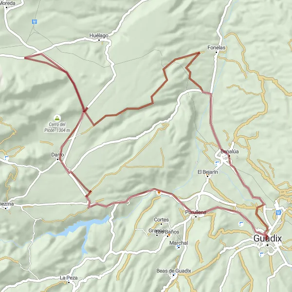 Miniatua del mapa de inspiración ciclista "Ruta de los Pueblos y Naturaleza de Guadix en Grava" en Andalucía, Spain. Generado por Tarmacs.app planificador de rutas ciclistas