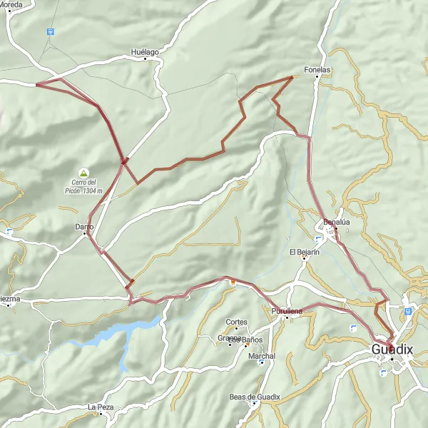 Map miniature of "Gravel Cycling Adventure to Darro and Benalúa" cycling inspiration in Andalucía, Spain. Generated by Tarmacs.app cycling route planner