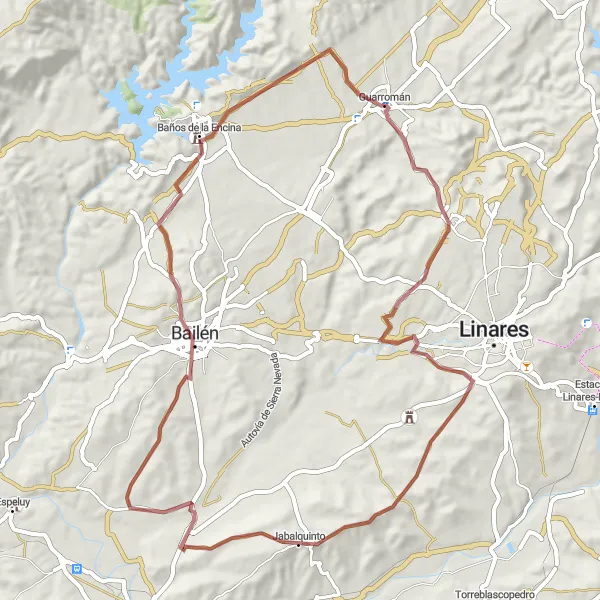 Map miniature of "Jabalquinto Gravel Discovery" cycling inspiration in Andalucía, Spain. Generated by Tarmacs.app cycling route planner