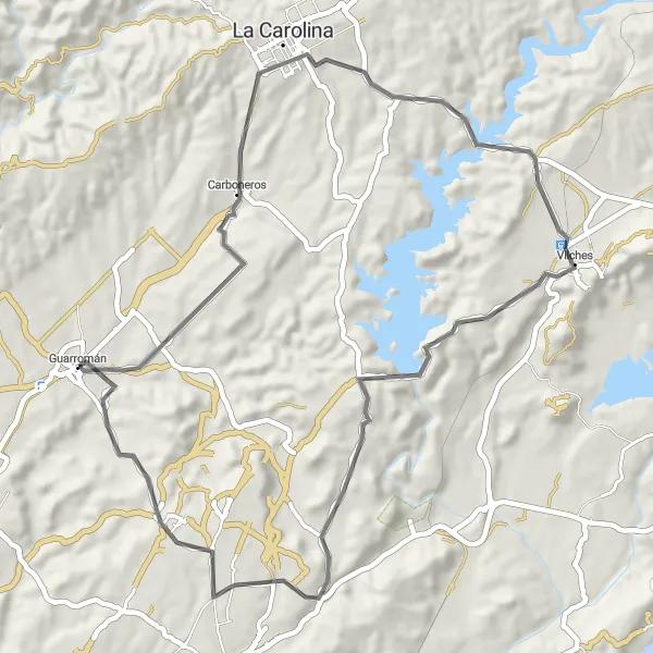 Map miniature of "Cultural Cycling Tour: Carboneros and Beyond" cycling inspiration in Andalucía, Spain. Generated by Tarmacs.app cycling route planner