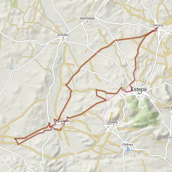 Miniatuurkaart van de fietsinspiratie "Avontuurlijke tocht door de omgeving van Herrera" in Andalucía, Spain. Gemaakt door de Tarmacs.app fietsrouteplanner