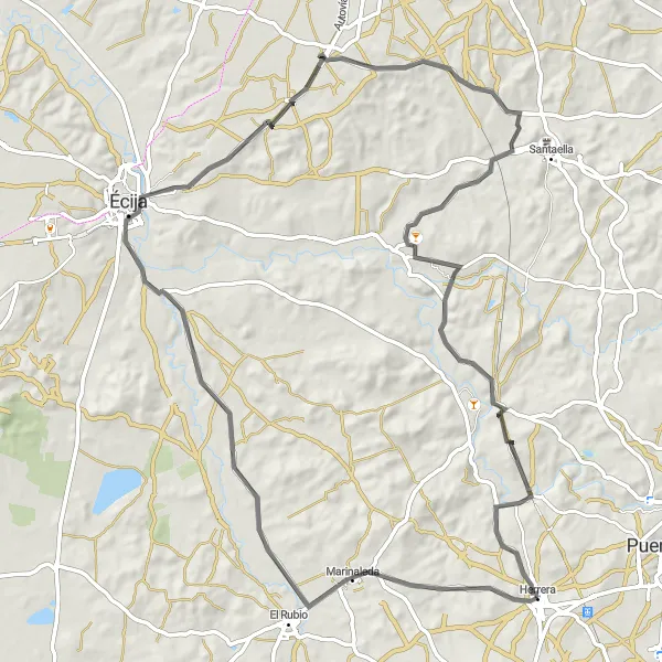 Miniatua del mapa de inspiración ciclista "Ruta de Marinaleda" en Andalucía, Spain. Generado por Tarmacs.app planificador de rutas ciclistas