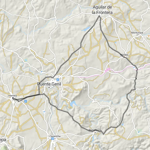 Miniatura della mappa di ispirazione al ciclismo "Giro in bicicletta in Andalucía" nella regione di Andalucía, Spain. Generata da Tarmacs.app, pianificatore di rotte ciclistiche