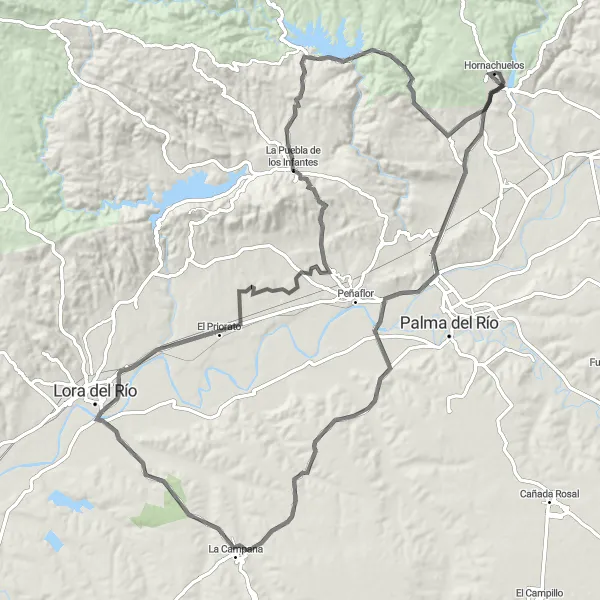 Miniatura della mappa di ispirazione al ciclismo "Avventura sull'Isla de Carmen" nella regione di Andalucía, Spain. Generata da Tarmacs.app, pianificatore di rotte ciclistiche