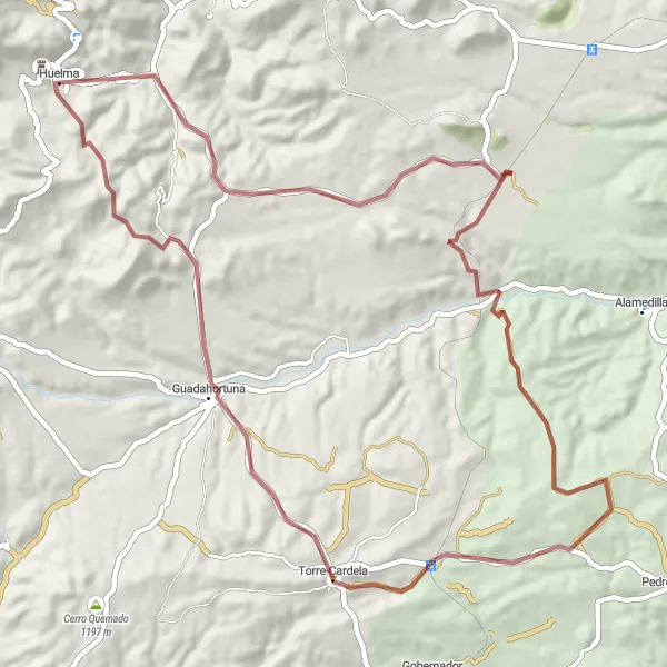 Miniatuurkaart van de fietsinspiratie "Gravelfietsen rond Huelma" in Andalucía, Spain. Gemaakt door de Tarmacs.app fietsrouteplanner