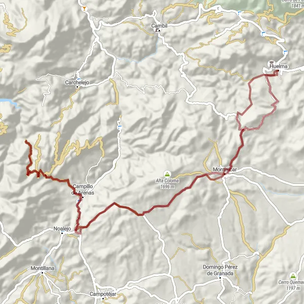 Map miniature of "Montejícar Gravel Loop" cycling inspiration in Andalucía, Spain. Generated by Tarmacs.app cycling route planner