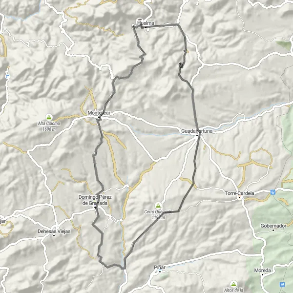 Miniatuurkaart van de fietsinspiratie "Road route via Guadahortuna and Montejícar" in Andalucía, Spain. Gemaakt door de Tarmacs.app fietsrouteplanner