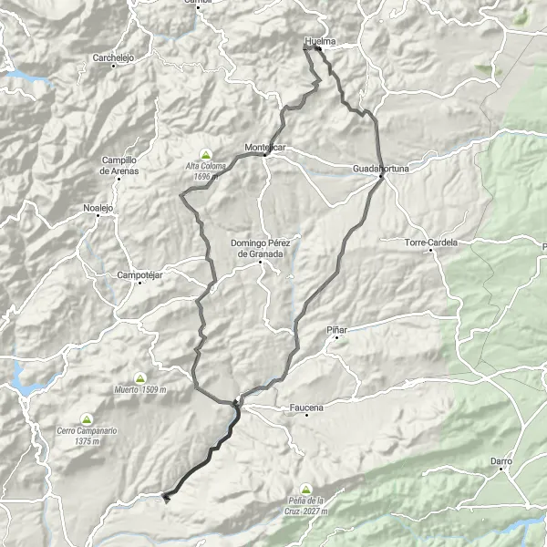 Miniaturní mapa "Okružní cyklistická trasa okolo Huelmy" inspirace pro cyklisty v oblasti Andalucía, Spain. Vytvořeno pomocí plánovače tras Tarmacs.app
