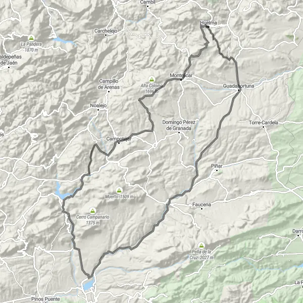 Miniaturní mapa "Cyklistická trasa Guadahortuna - Huelma" inspirace pro cyklisty v oblasti Andalucía, Spain. Vytvořeno pomocí plánovače tras Tarmacs.app