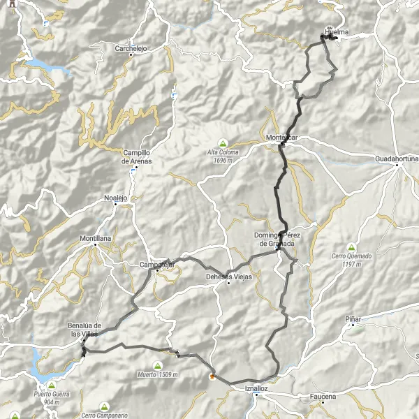 Map miniature of "Road Route: Mountain Escapade" cycling inspiration in Andalucía, Spain. Generated by Tarmacs.app cycling route planner