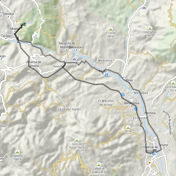 Miniatuurkaart van de fietsinspiratie "Ontdek de omliggende dorpen" in Andalucía, Spain. Gemaakt door de Tarmacs.app fietsrouteplanner